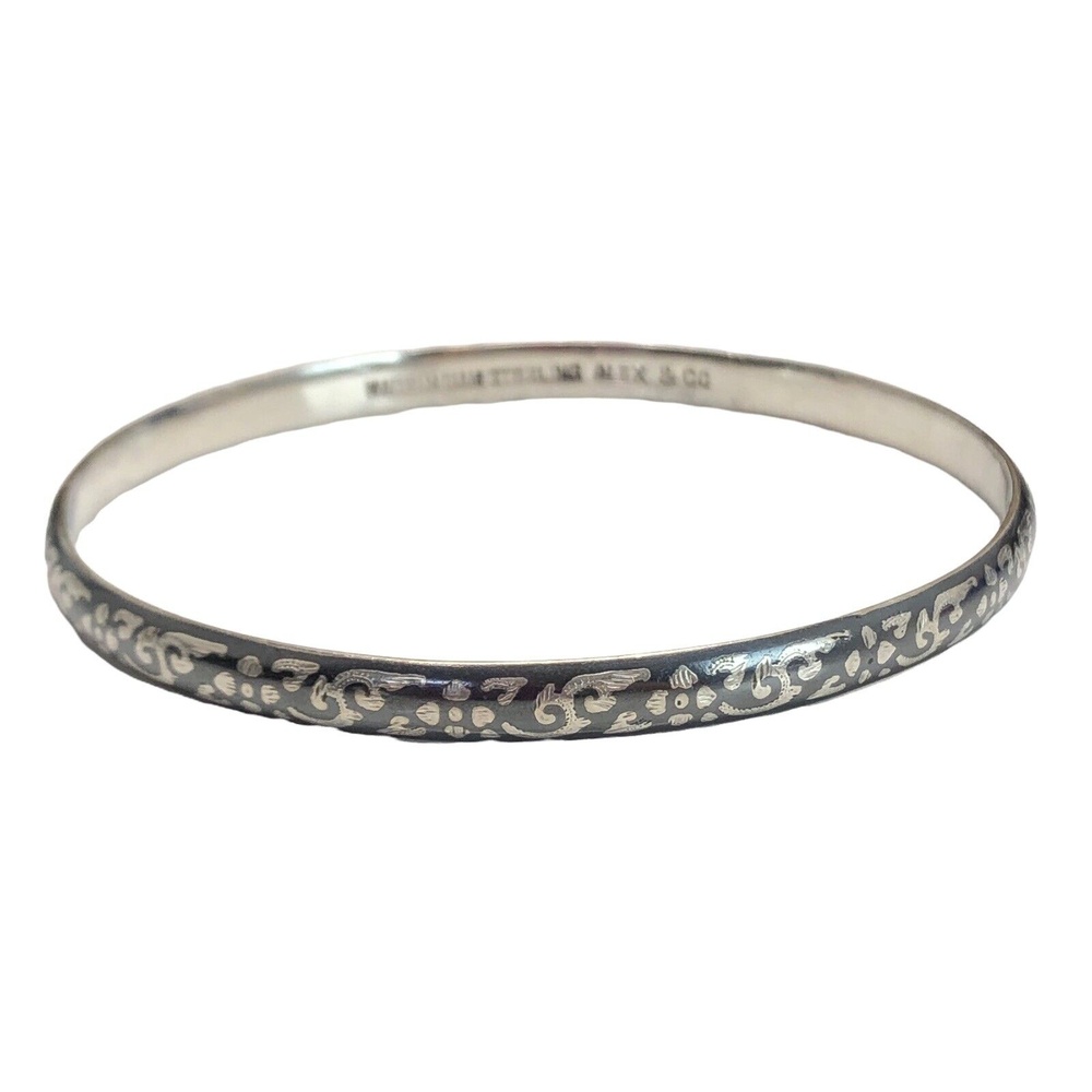 Vintage Alex & Co. Sterling Silver Floral Diamond Cut Siam Bangle Bracelet